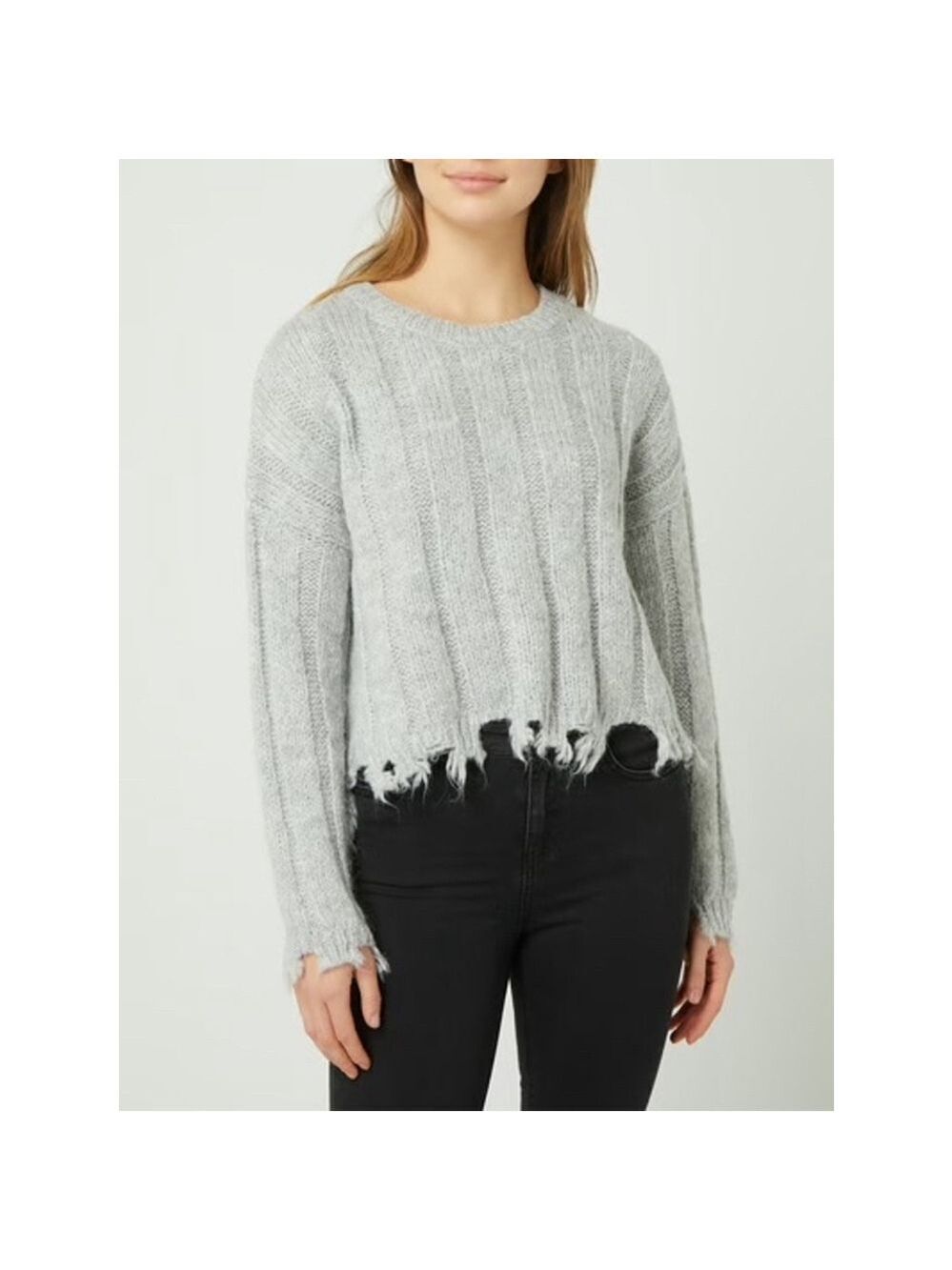 Double Zero Distressed Cropped Sweater Gray Blue Small
